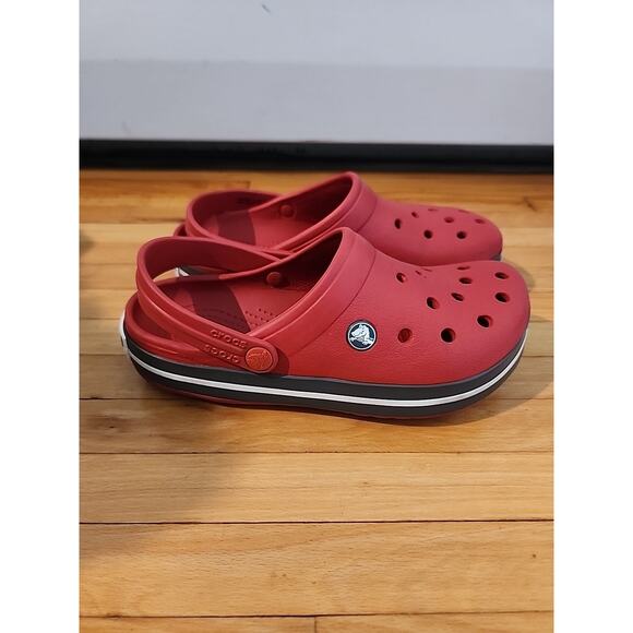 Crocs Unisex Crocband Clog Sandals Red Grey Size Men 5 | Women 7 - Picture 4 of 7